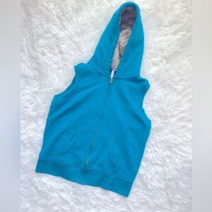 Old Navy Teal Vest Fur Hood Super Warm M EUC